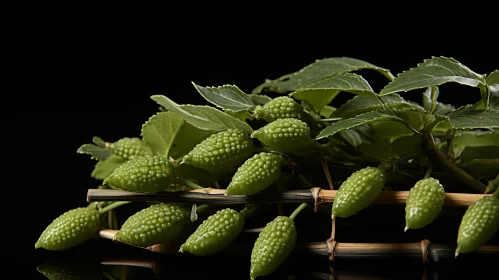 Artistic Still Life of Green Fruits on a Black Surface