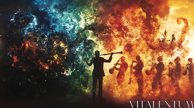 Musical Firestorm: An Orchestral Silhouette AI Image