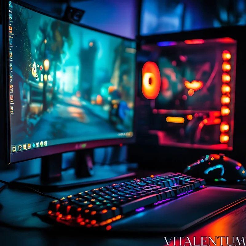 RGB PC Setup with Curved Monitor AI Image