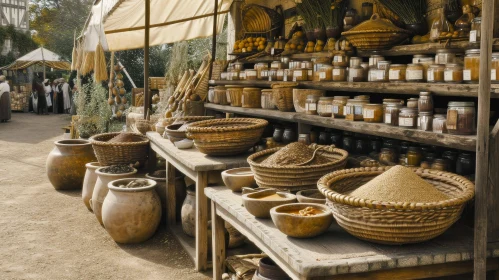 Captivating Medieval Market Stall with Vibrant Goods