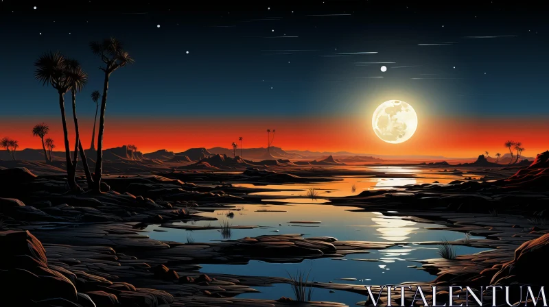 Captivating Moonlit Water Body: Otherworldly Landscape AI Image