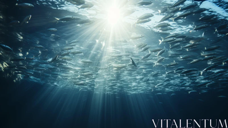 Captivating School of Fish in Sunlit Waters AI Image