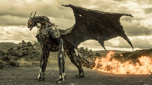 Metal Dragon with Burning Tail