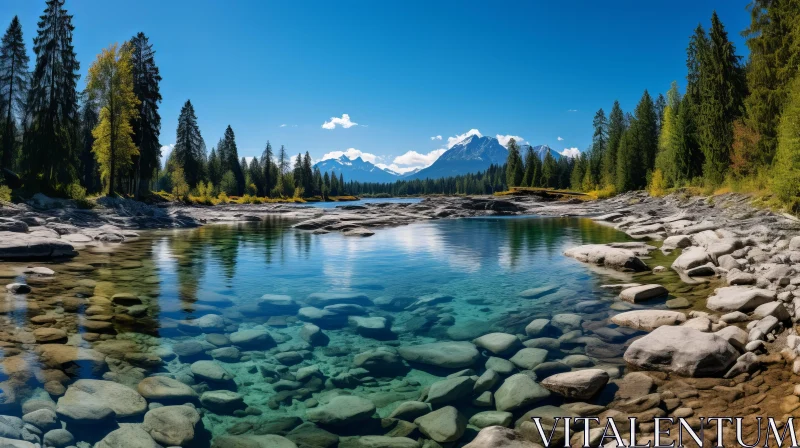 Clear Water on Rocks Surrounded by Trees: A Nature-Inspired Imagery AI Image