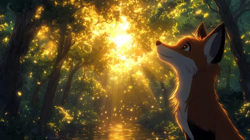 Sunlit Forest and Fox Harmony