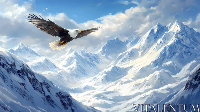 AI ART Majestic Eagle Over Snow-Capped Peaks