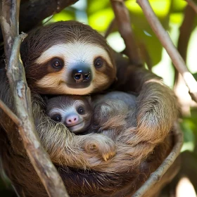 Sloth and Baby Bonding in Nature