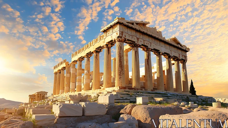 AI ART Iconic Parthenon Under Warm Sunset Light