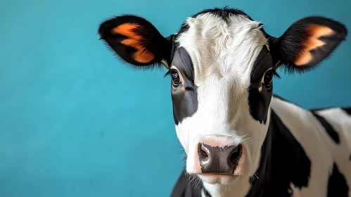 Cow Portrait Against Turquoise Background