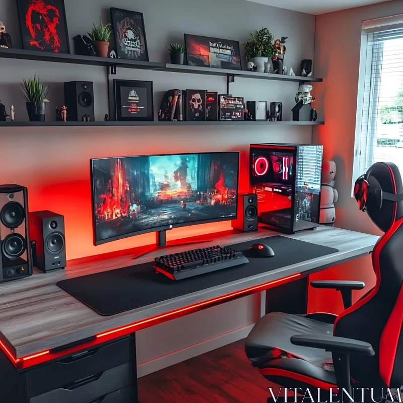 Stylish Gaming Workspace with Advanced Equipment AI Image