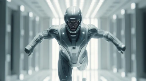 Futuristic Man in White Suit Running - Hyper-Realistic Cinema4D Render
