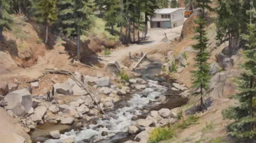 Hyperrealistic Oil Painting of a Serene Creek