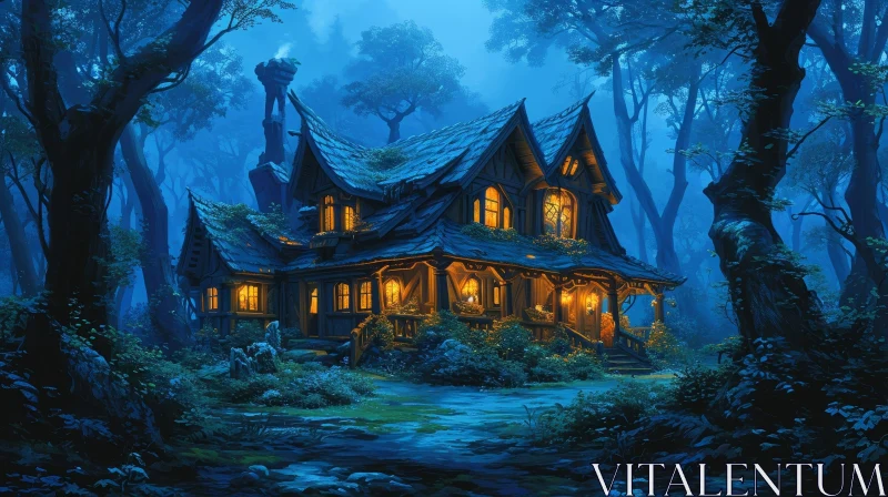 Mystical House in Dark Forest | Enchanting Wood Thatched Roof AI Image
