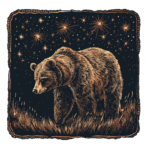 POD Design Serene Wilderness Night: A Bear in the Field Under Starry Sky