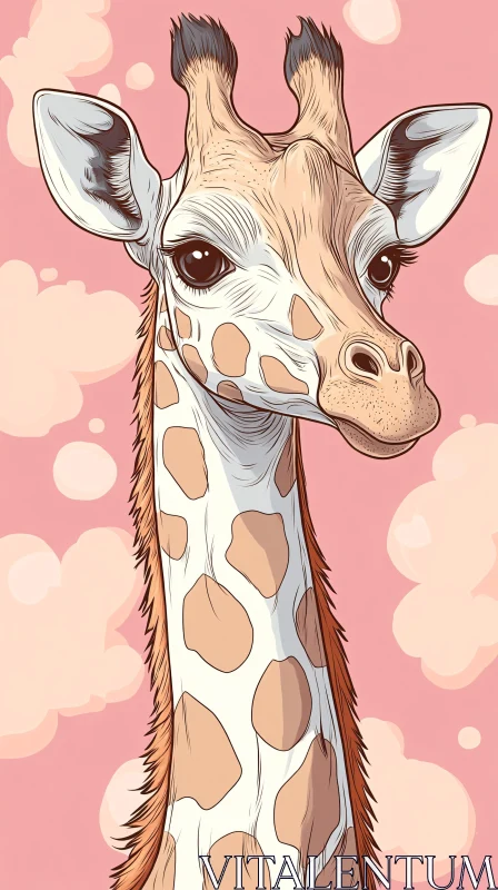 Illustration of Giraffe Against Pink AI Image