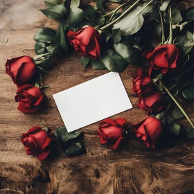 Roses and Card on Wooden Table