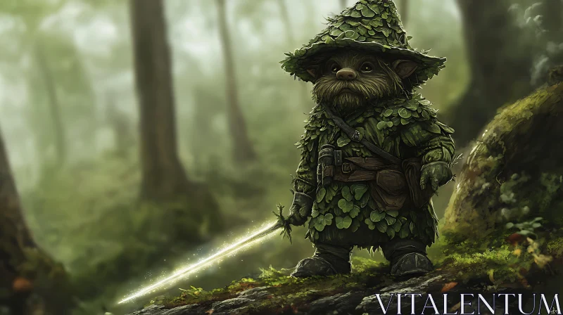 AI ART Leaf Armor Warrior in Misty Forest