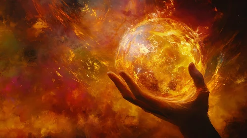 Hand Holding a Sphere of Fire