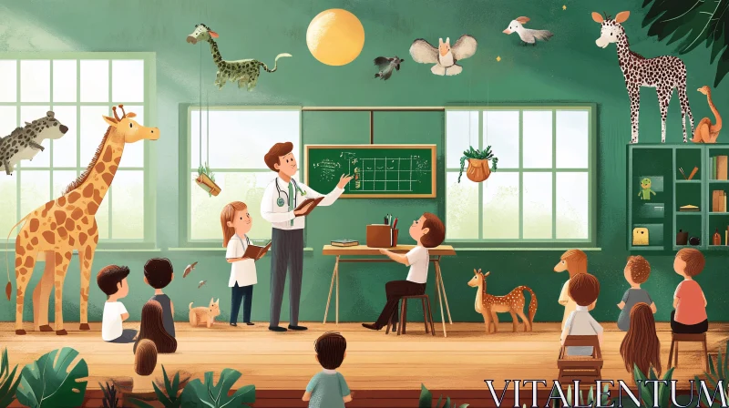 Playful Animal Classroom AI Image