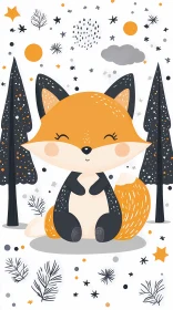 Smiling Fox with Stylized Trees