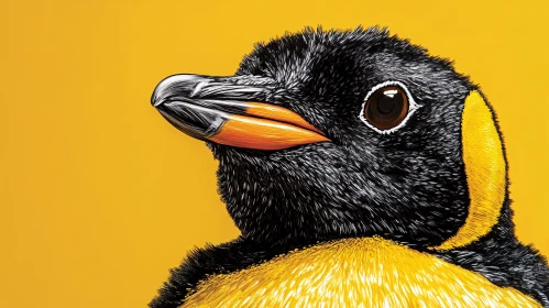Vivid Penguin Art in Yellow Tones