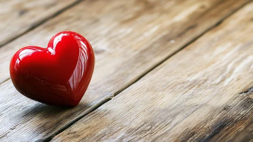 Red Heart Resting on Wooden Planks