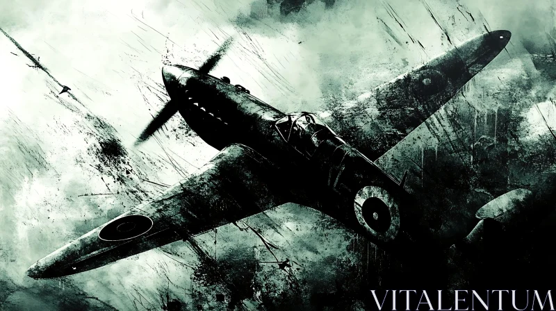 Monochrome Warplane Art with Distressed Texture AI Image