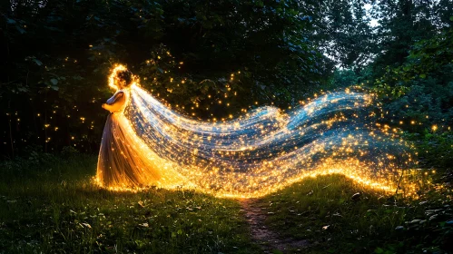 Glowing Fairy in Woodland Scene