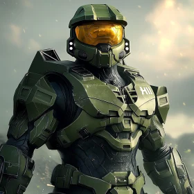 Futuristic Green Armored Soldier