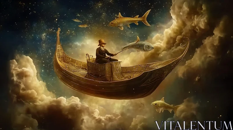 Man Fishing in the Sky AI Image