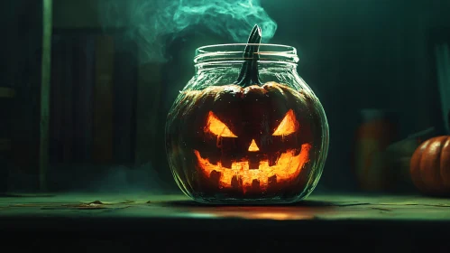 Halloween Pumpkin in a Glass Jar