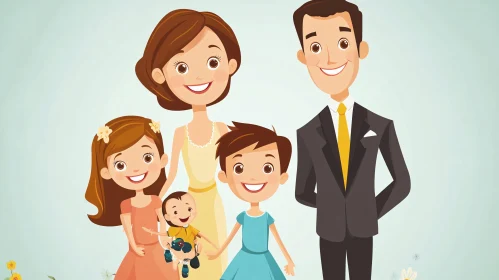 Cartoon Family Smiling Together