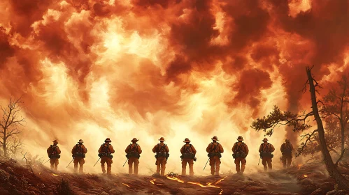 Heroic Firefighters Against an Intense Fire