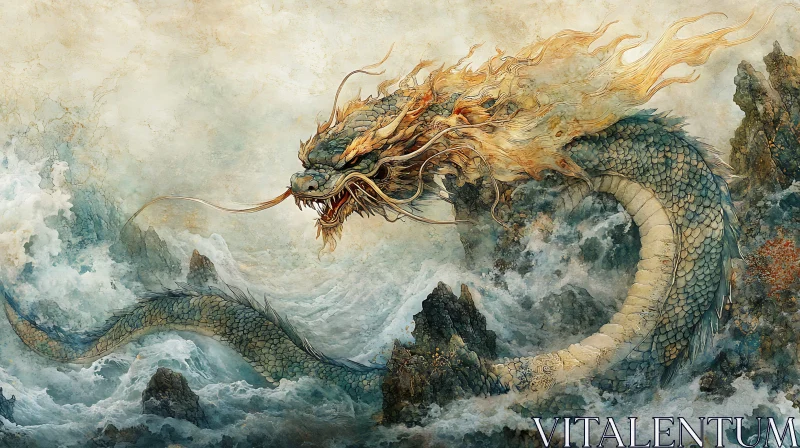 AI ART Serpentine Dragon Emerges From Ocean Depths