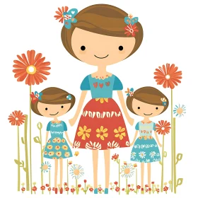 Whimsical Cartoon with Flowers and Girls