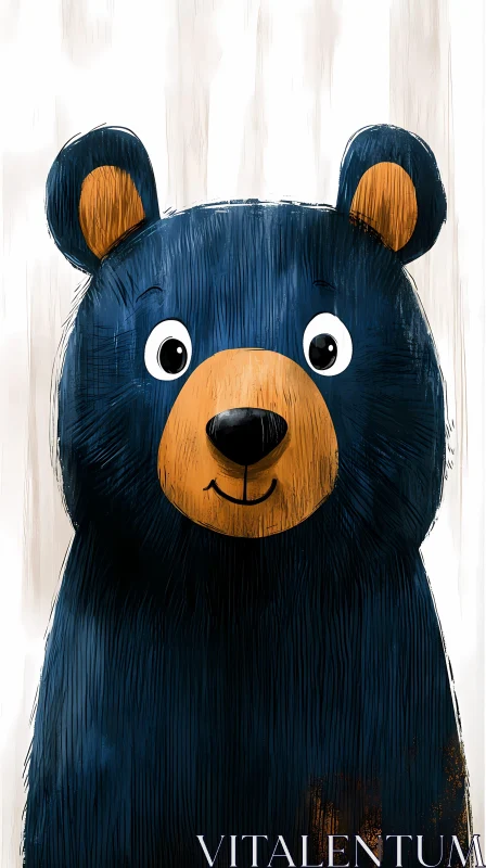 Smiling Cartoon Bear with Blue and Orange Fur AI Image