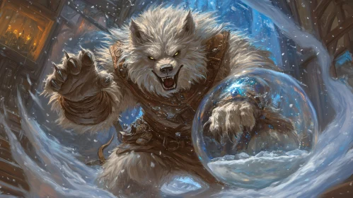 Ferocious Werewolf in Winter Scene