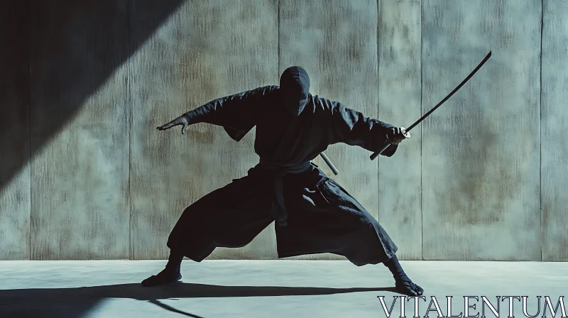 AI ART Shadowy Ninja Silhouette with Katana