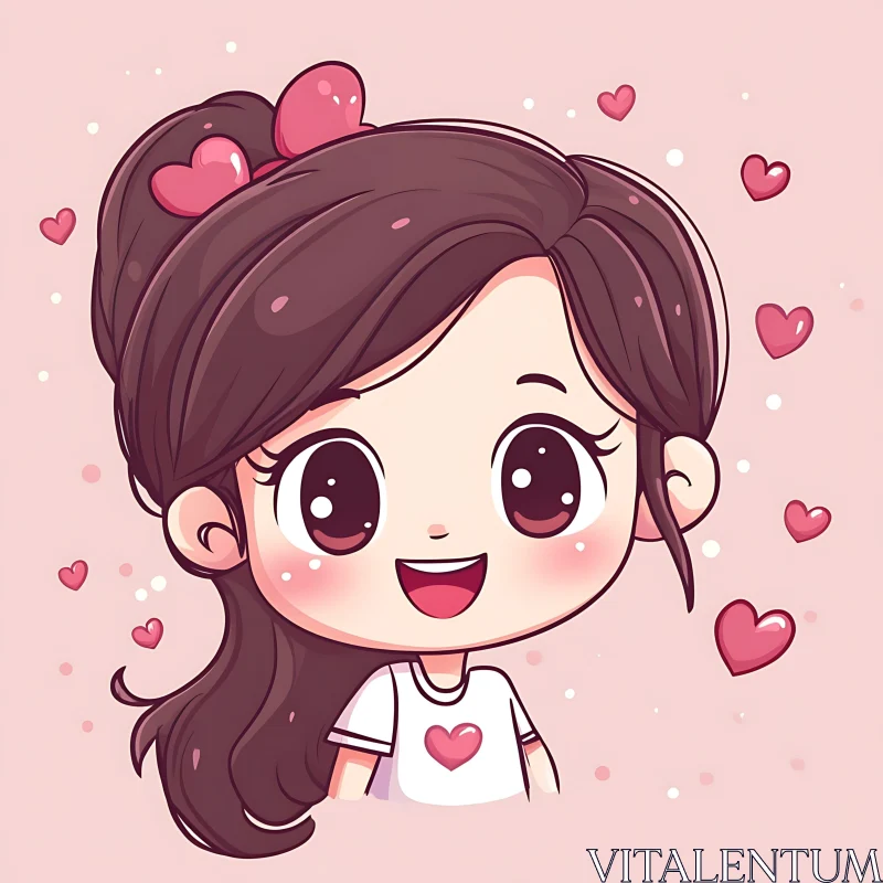 Lovely Cartoon Girl with Heart Details AI Image