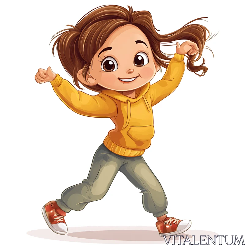 AI ART Happy Girl in Yellow Hoodie Artwork