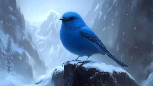 Serene Bluebird in Snowy Mountains