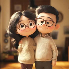 Affectionate Cartoon Couple Portrait