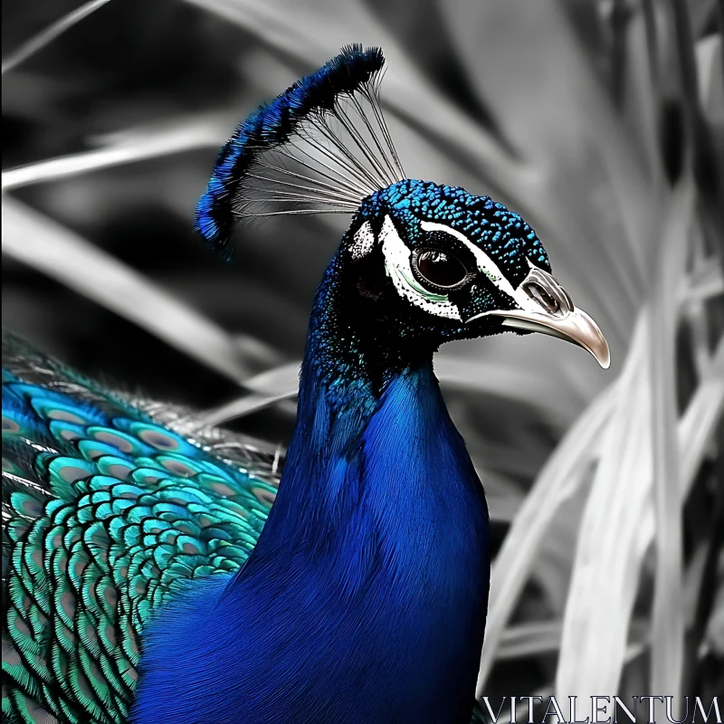 Peacock's Gaze: A Study in Blue and Teal AI Image