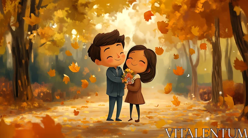 AI ART Cartoon Couple in Autumn