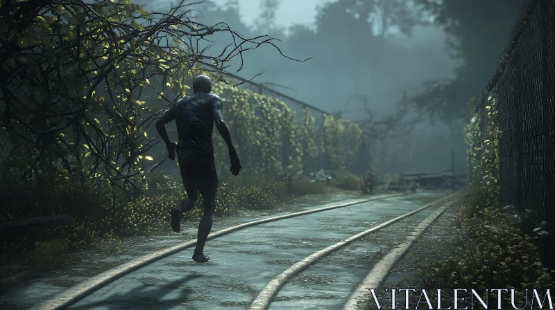 AI ART Post-Apocalyptic Pursuit on Misty Tracks