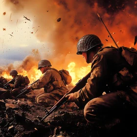 Soldiers in Action on Battlefield