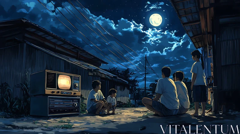 Moonlit Night: Childhood Memories AI Image