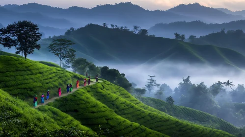 Green Tea Plantation with Local People