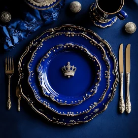 Opulent Royal Blue Dinnerware with Gold Accents