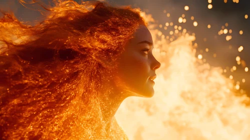 Portrait of a Woman Amidst Intense Blazing Flames